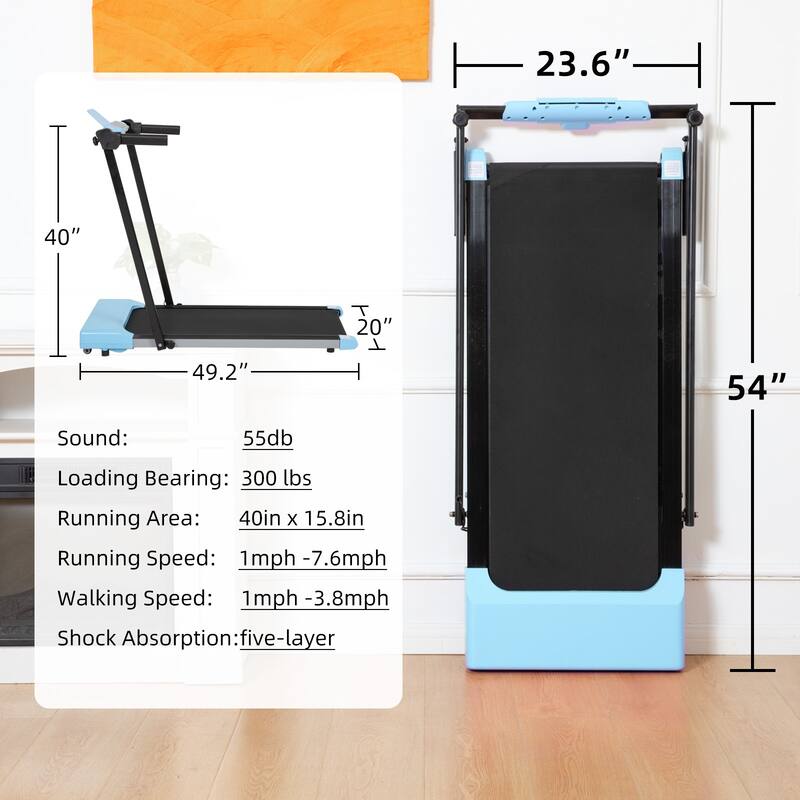 Foldable Walking Treadmill Under Desk Walking Pad Treadmill Compact Fitness Running Machine with LED Displays and Wheels