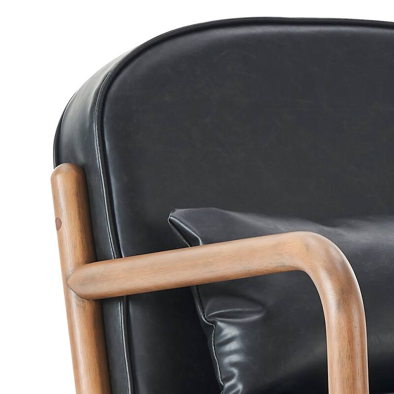 Mid-Century Modern Faux Leather & Solid Wood Accent Chair