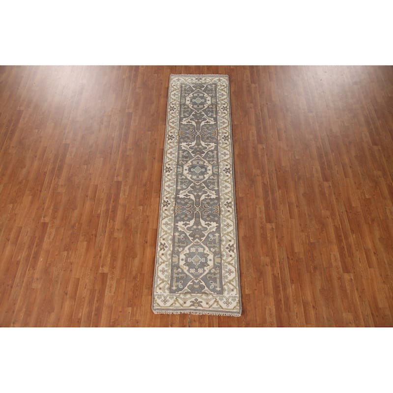 Grey Transitional Oushak Oriental Runner Rug Handmade Wool Carpet - 2'7"x 9'9"