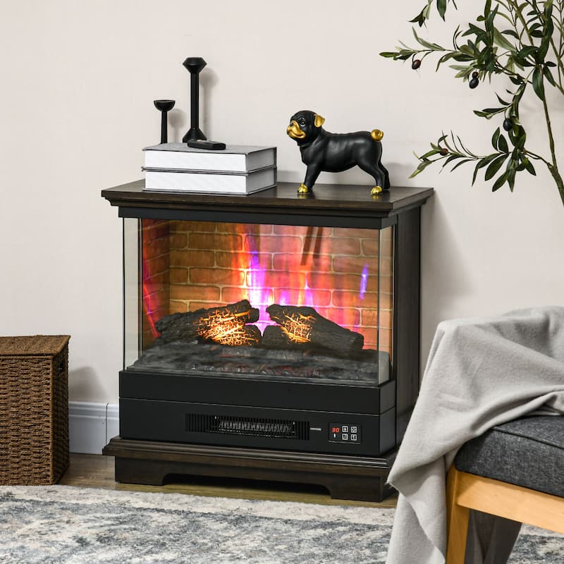 Freestanding 26" Electric Fireplace Heater with Realistic Flames & Remote