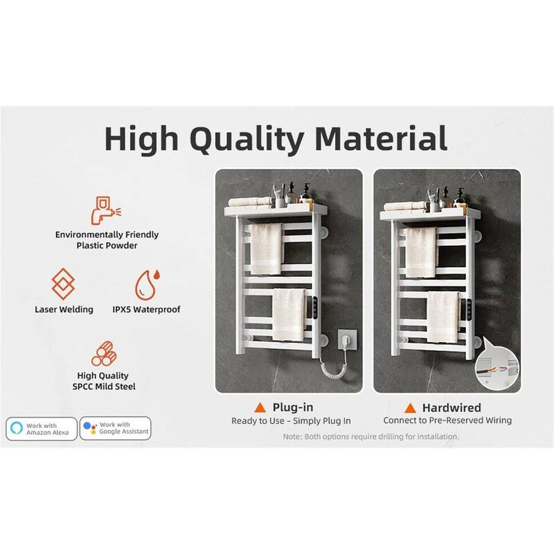 Heated Towel Rack with Shelf and Wi-Fi App Control