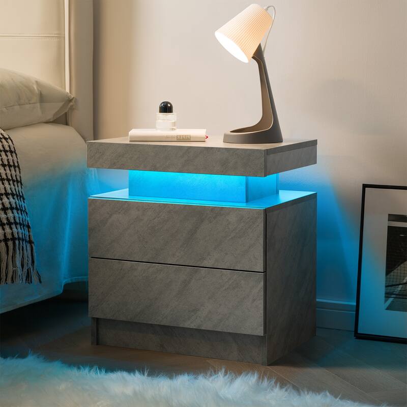 Modern LED Nightstand with Adjustable Lights and 2 Drawers for Bedroom or Living Room