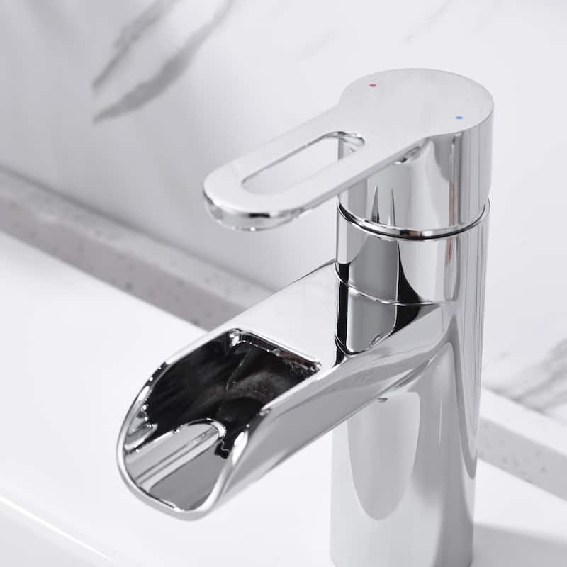 Luxier BSH16-S Waterfall Single Handle Single Hole Bathroom Faucet with Drain