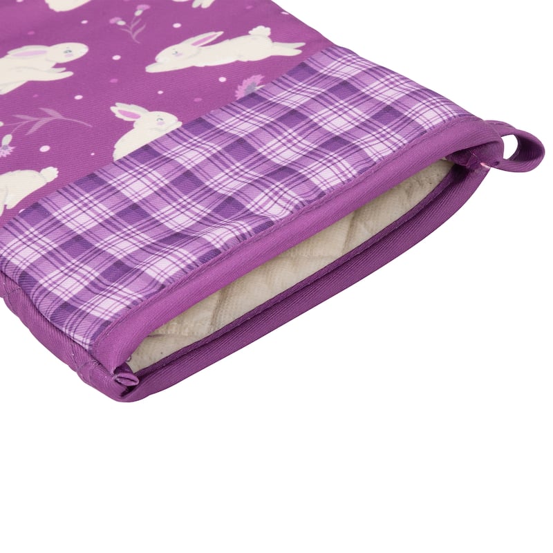 Set of 2 Purple Floral Easter Bunny Oven Mitts 13.75"