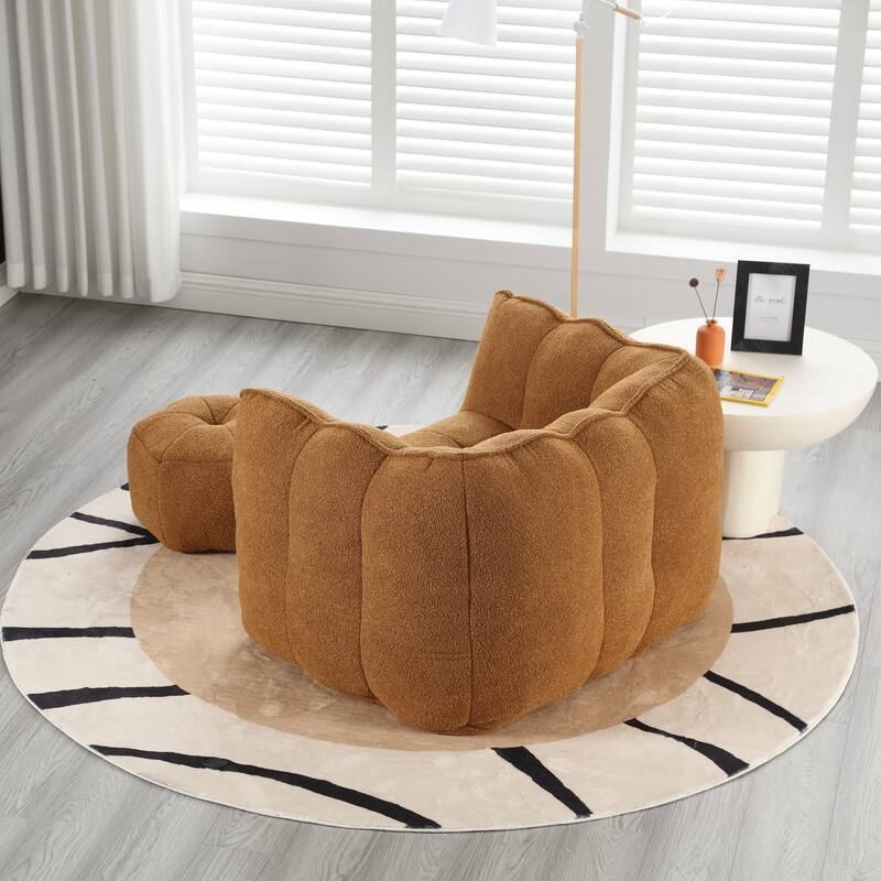 Modern Chenille Bean Bag Chair with Ottoman, Set of 1
