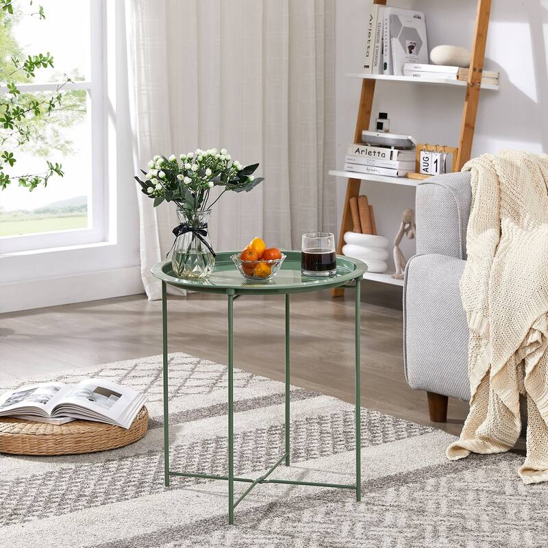 VECELO Side/End Table, Folding Round Metal Anti-Rust and Waterproof Outdoor for Living Room Bedroom,Nightstands