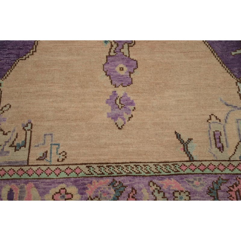 Hand Knotted Oriental 100% Wool Carpet Transitional Medallion Purples Oushak Area Rug - 6' 7'' X 4' 3''