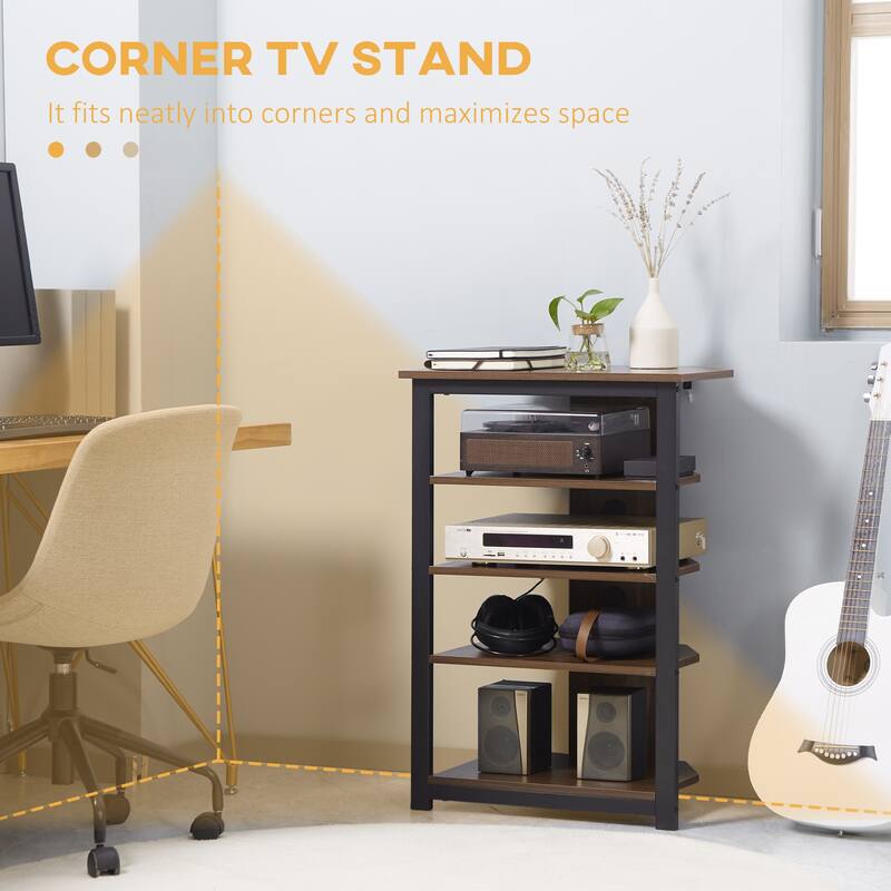 Corner TV Stand with 4 Shelves Steel Frame and Cable Management Modern Space-Saving Entertainment Unit for Living Room