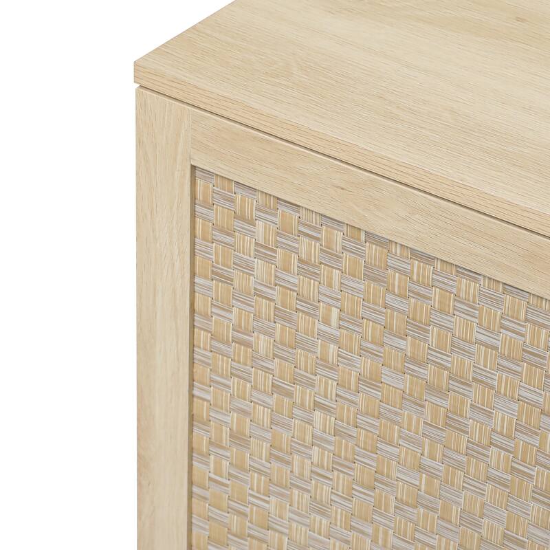 Engineered Rattan Buffet Accent Storage Cabinet 4-Door Sideboard with Adjustable Shelf, Cupboard Console Table Hallway Cabinet
