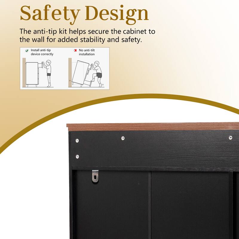 63 Inch Fluted Sideboard Buffet Cabinet with Storage, 4 Doors 3 Drawers Coffee Bar Console for Dining Room