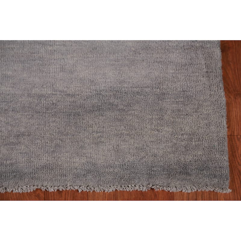 Hand Knotted Oriental 100% Wool Carpet Modern Solid Greys & Charcoal Gabbeh Runner Rug - 10' 0'' X 3' 1''