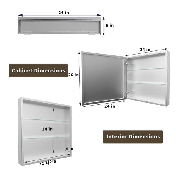 dimension image slide 3 of 6, Modland Single Door Bathroom Medicine Cabinet with Mirror Adjustable Shelves,Recessed or Surface Mount