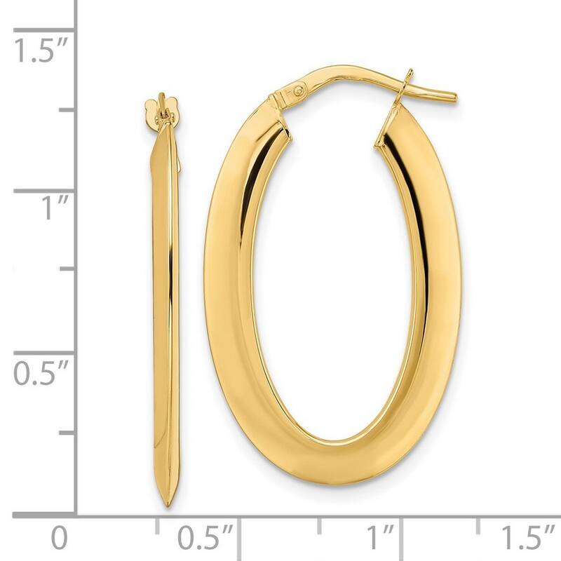 Curata 14k Yellow Gold Polished Knife-edged 33.7x2.1mm Oval Hoop Earrings