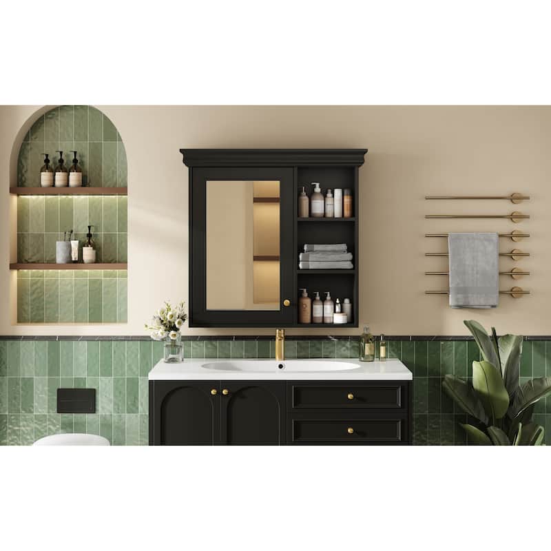 Bathroom Medicine Cabinet with Mirror Door, Bathroom Wall Cabinet with Adjustable Internal Shelf, Over Toilet Storage Cabinet