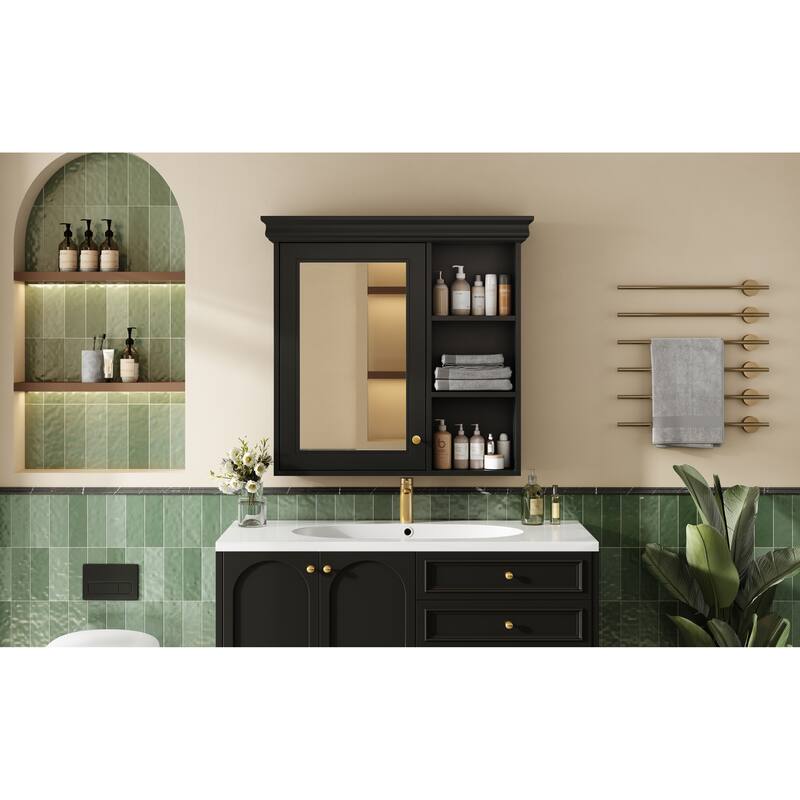 Roomfitters 30x28 Inch Bathroom Medicine Cabinet with Mirror, Wall Mounted Storage Organizer Over Toilet, Black