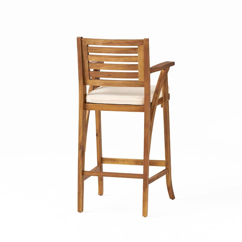 Hermosa Outdoor Acacia Wood Barstool with Cushion (Set of 2) by Christopher Knight Home