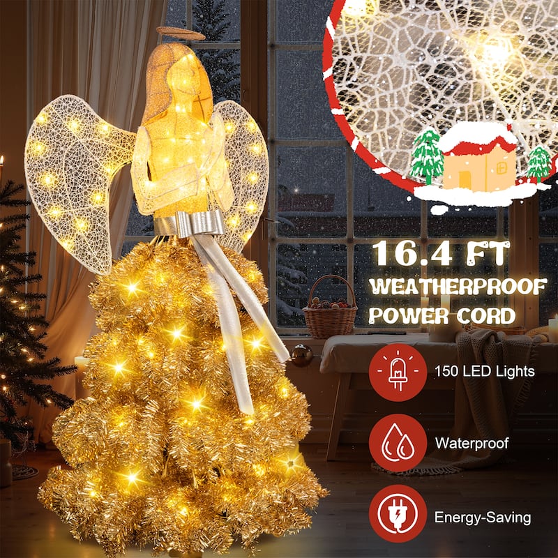 Tree Skirt Angel Christmas Decoration With LED - Gold