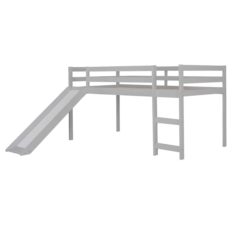 Loft bed with Slide, Multifunctional Design, Twin (Gray)
