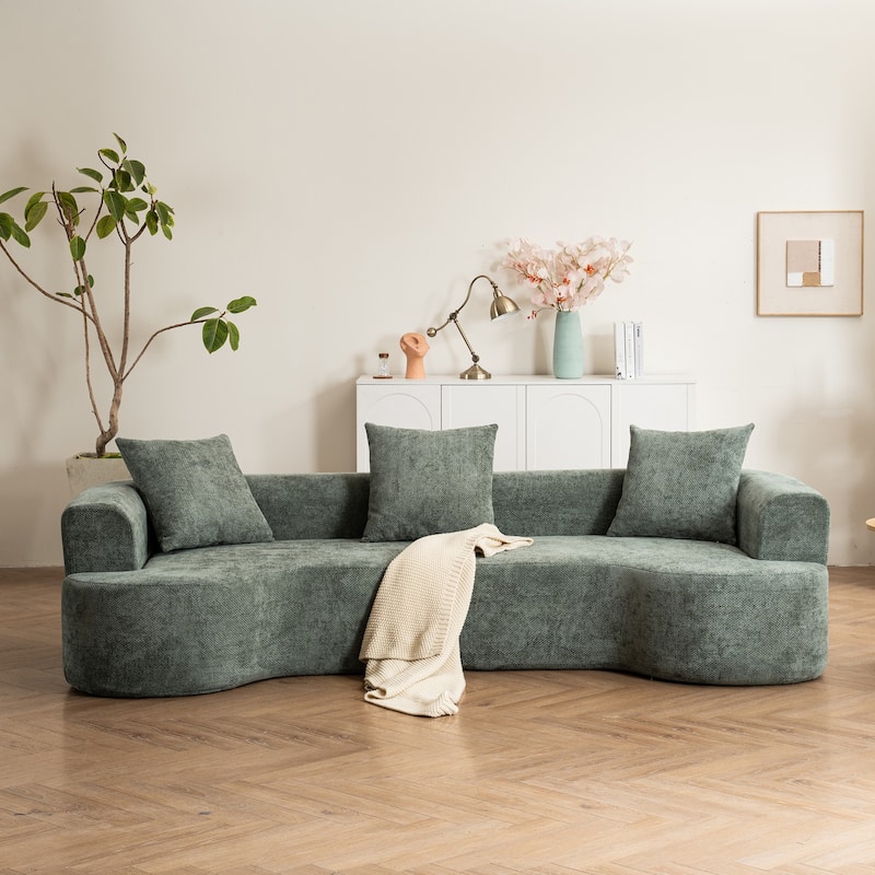 Cotton & Linen Fabric Deep Seat Curved Sectional Sofa with Pillows