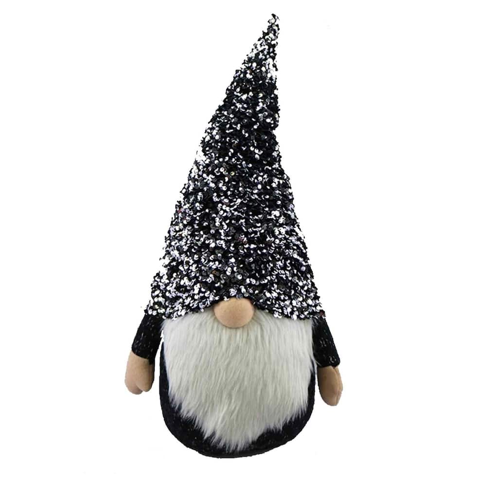 Sequin Hat Gnome Christmas Tabletop Figurine- 24.5" - Black and Silver