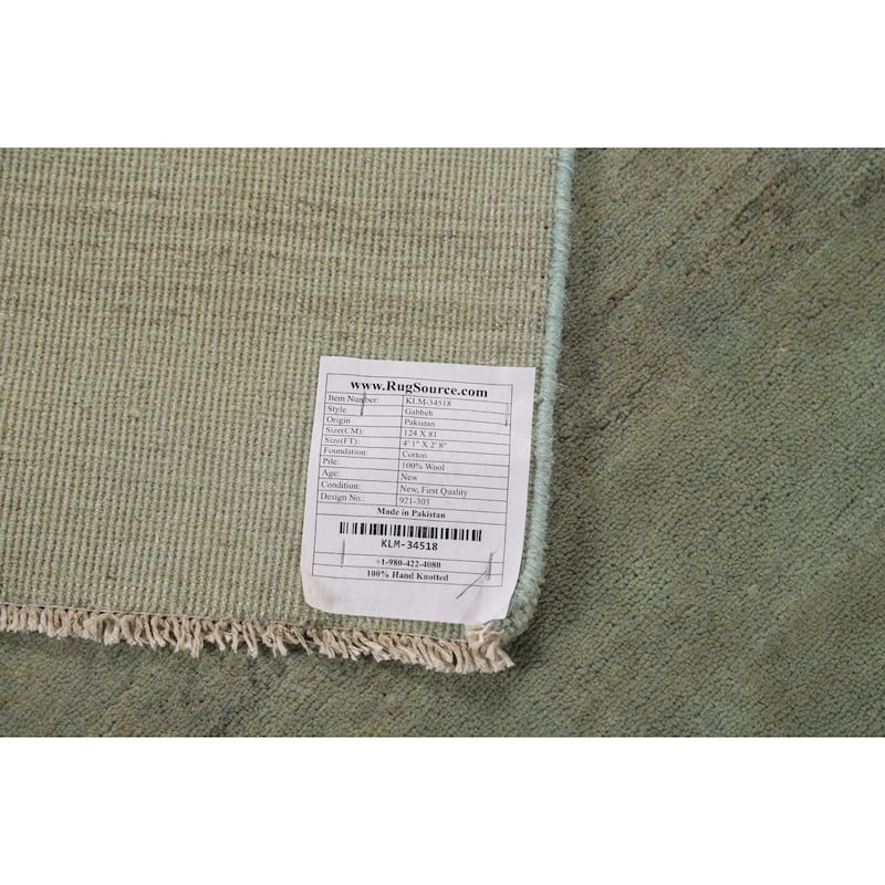 Gabbeh Modern Foyer Rug Green Hand-Knotted Wool Carpet - 2'8"x 4'1"