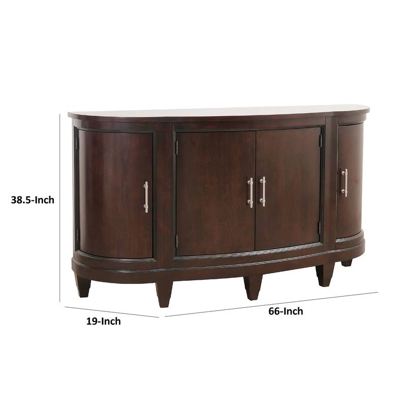Orom Curved Sideboard Buffet Server, 4 Doors Cherry Brown, 66 Inch
