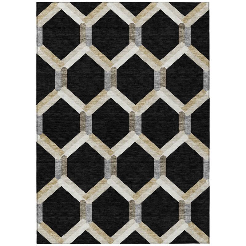Machine Washable Indoor/ Outdoor Modern Trellis Chantille Rug