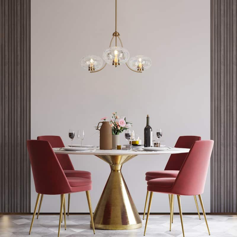 Modern Glam 3-Light Chandelier Gold Globe Colored Glass Ceiling Lights for Dining Living Room - D31" x H14"