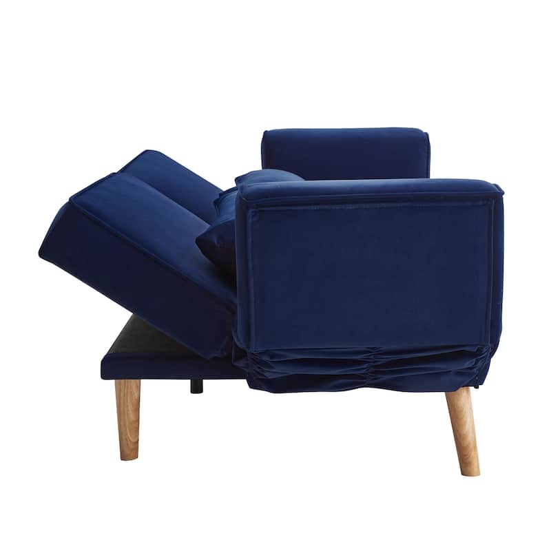 Futon Sleeper Sofa Bed Velvet Recliner Sofa Loveseat Couch with Adjustable Armrests, Splitback Recline and Pillows