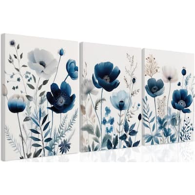 Elegant Navy Blue Wildflower Lily Daisy Art Wall Decor