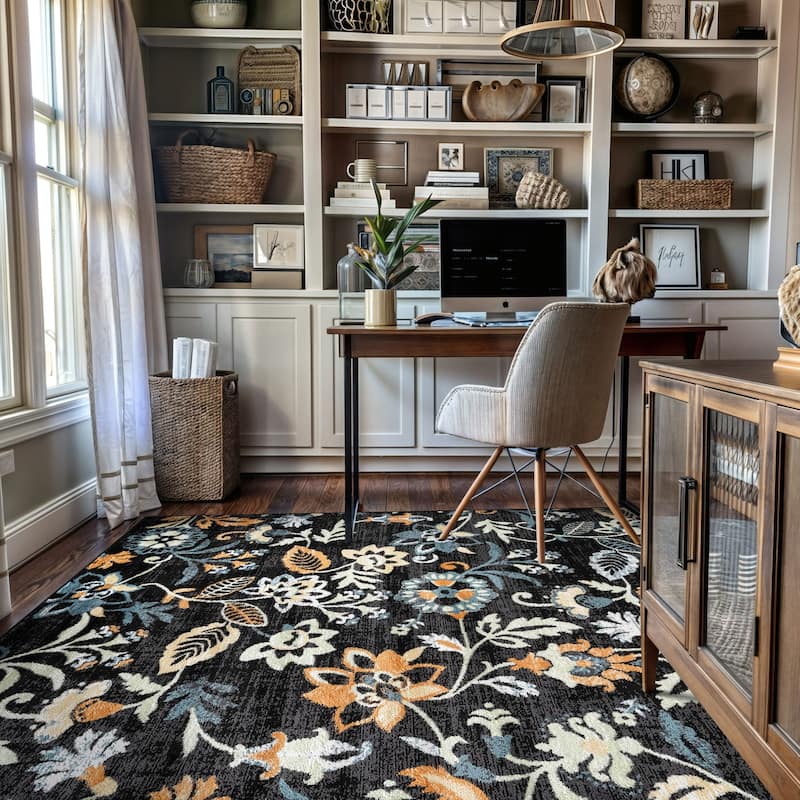 Beige Multi Vine Floral Stylish and Durable Area Rug
