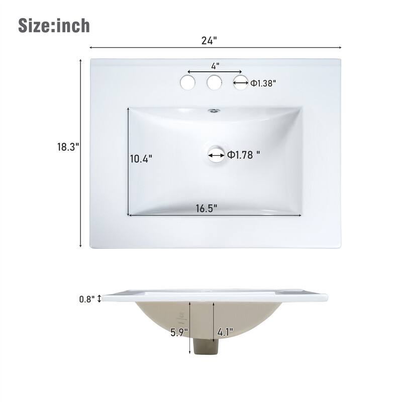 24'' Bathroom Vanity with Ceramic Sink Top, Freestanding Bathroom Vanity Cabinet with 1 Soft Close Door and 2 Storage Drawers