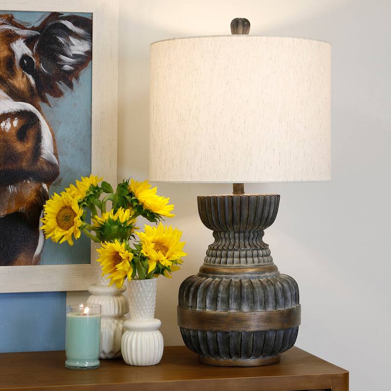 StyleCraft Malta Ribbed Faded Ebony and Antique Bronze Metal Table Lamp