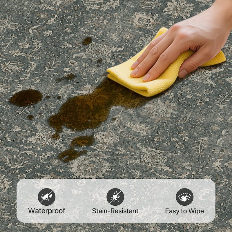 Mcow Vintage Collection Distressed Floral Low-Pile Machine-Washable Area Rug - 8' x 10'