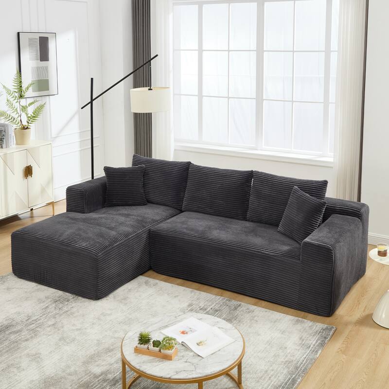 Roomfitters Modular Sectional Sofa L-Shape Cloud Couch with Oversized Left Facing Chaise, Memory Foam 2-Seat Sofa - Grey