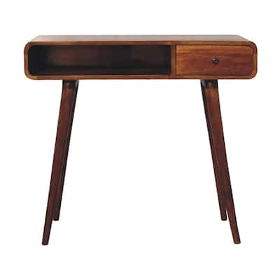 Mid-Century Modern Wood Curved Writing Desk Table With Strong Legs