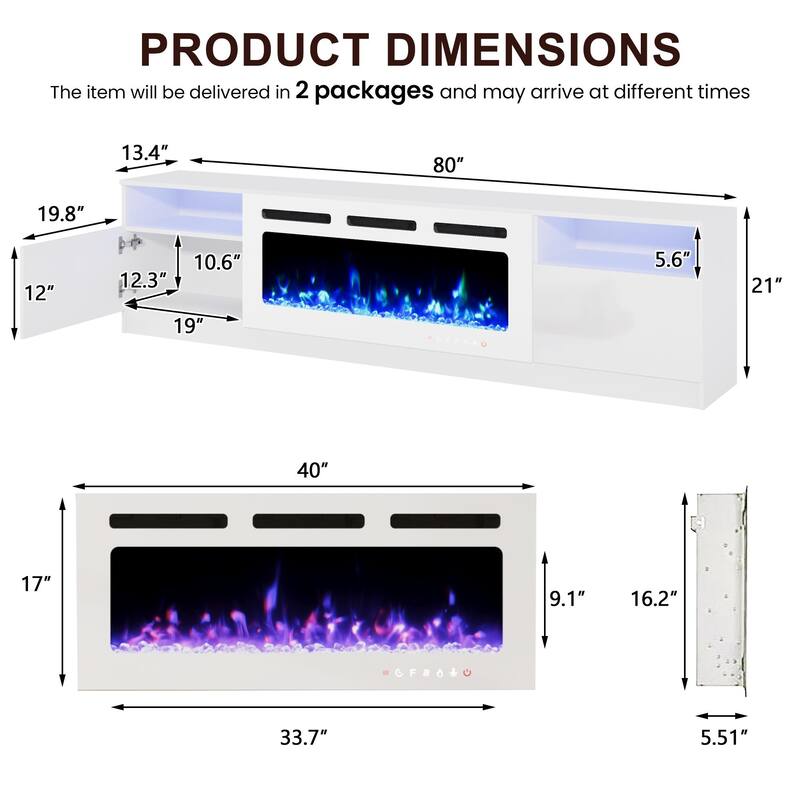 36'' Electric Fireplace TV Stand, Entertainment Center & TV Console for TVs up to 80'', Modern Fireplace Heater for Living Room