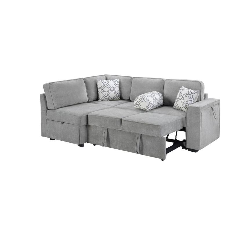 L-Shaped Sectional Sofa Convertible Sofa Bed with Dual Pull-Out Sleepers Sofa, Flip-Top Table, USB Ports, Cup Holder and Storage