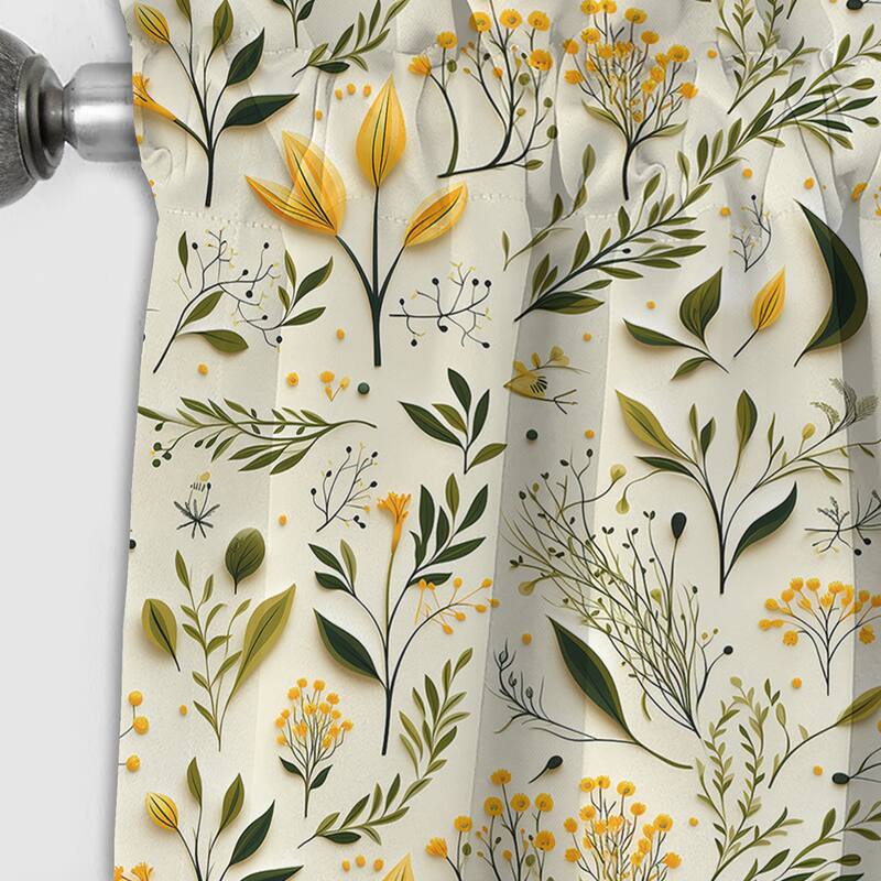 Designart "Yellow And Green Floral Simplicity" Floral Blackout Printed Art Curtain For Bedroom