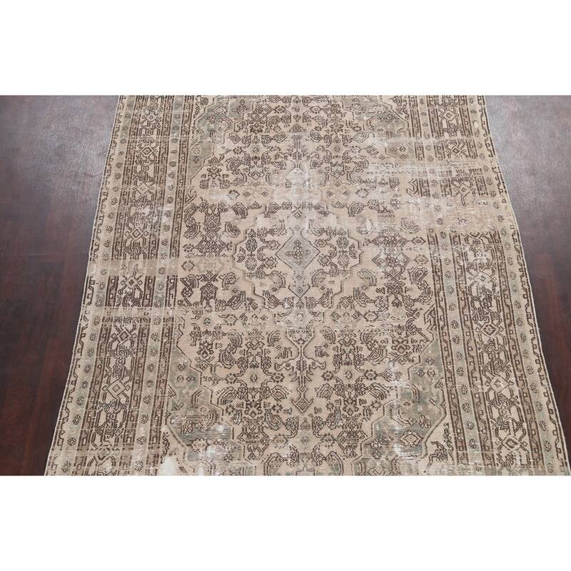 Distressed Geometric Hamedan Persian Area Rug Wool Hand-knotted Carpet - 6'7" x 9'5"