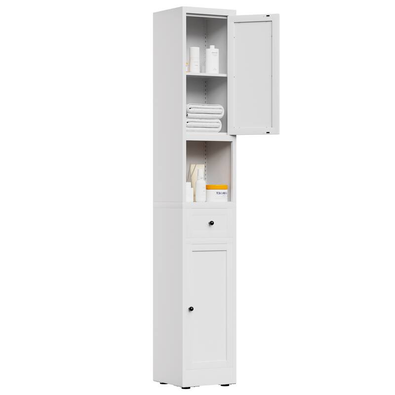 71 Inch Tall Bathroom Storage Cabinet, 5-Tier Narrow Metal Cabinet with 2 Doors & Adjustable Shelves, Freestanding Cabinet