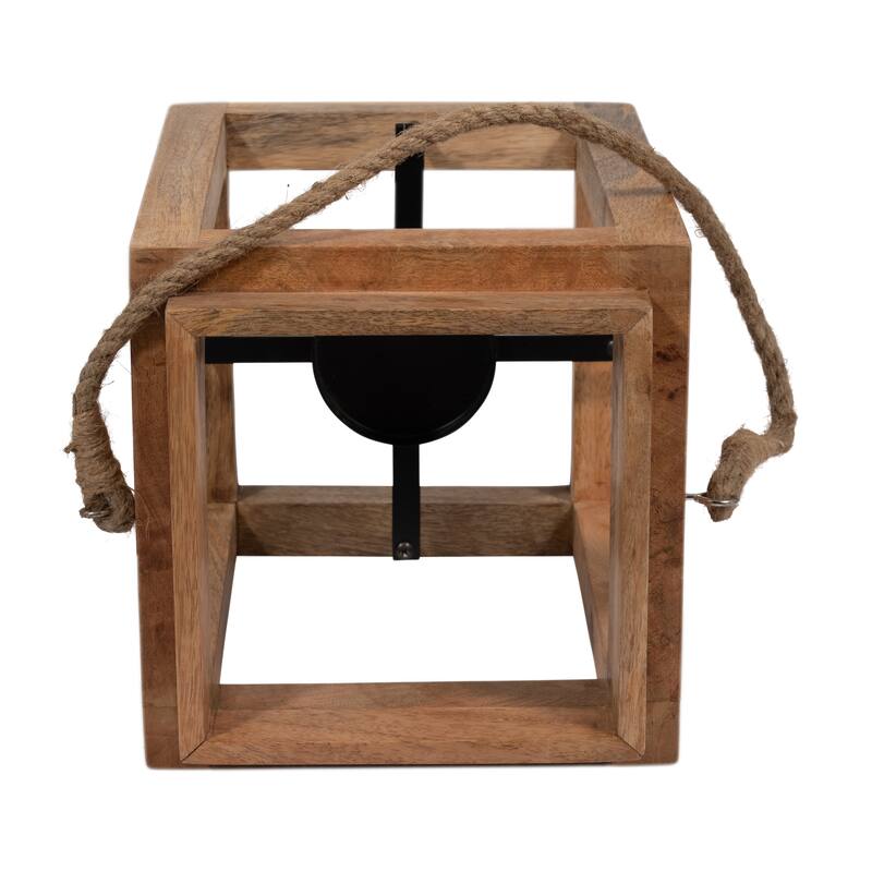 8"Lx8"Wx11"H, Lantern Candle Holder, Wood Brown Finish, Open Sides Design with Rustic Charm for Home Decor and Ambient