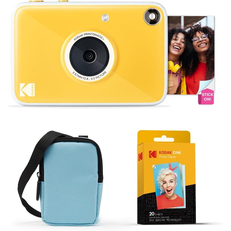 KODAK Printomatic+ Instant Camera Bundle 10MP w/ Blue Case & 20 Zink Paper - Yellow