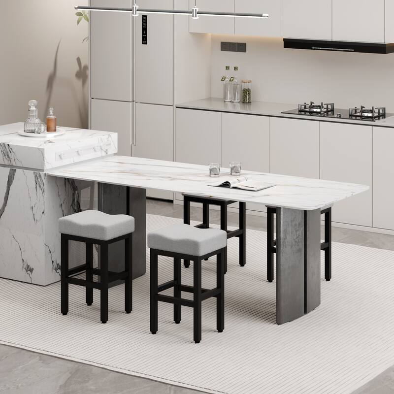 XINMICS Bar Stools, 27 Inches Modern Counter Height Bar Stools, Metal Legs Backless Upholstered Saddle Stool Chair