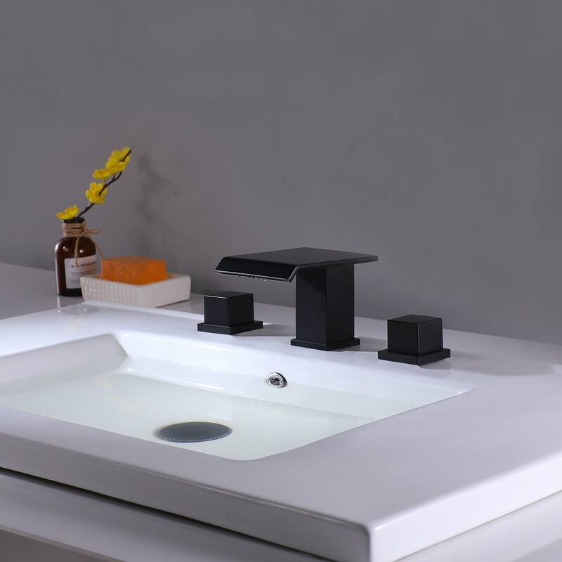 Modland Double Square Handle Waterfall Bathroom Faucet Widespread in Black