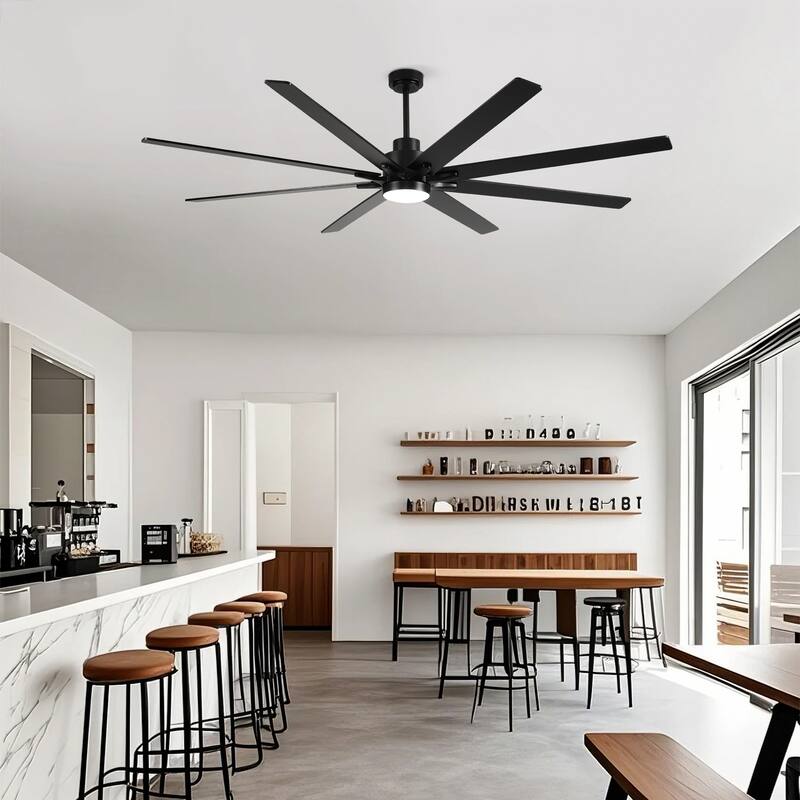 84 Inch 8 PCS Plywood Reversible Blades Ceiling Fan With Light Kit 3 Color Dimmable LED, DC 6 Speed