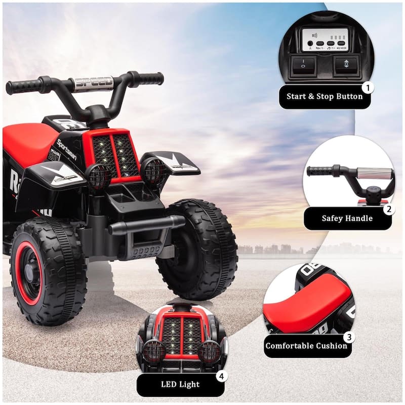 6V Kids Ride On Electric ATV with LED Headlights