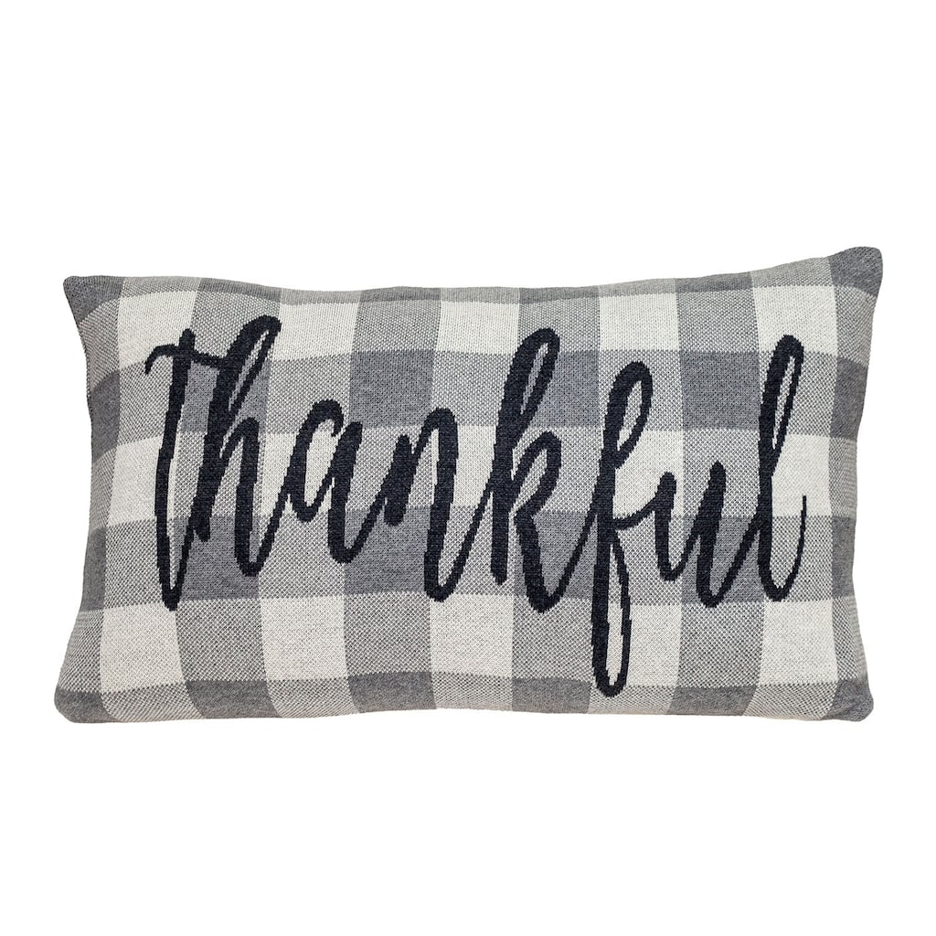 Parkland Collection Grey_Thankful Transitional Grey Throw Pillow
