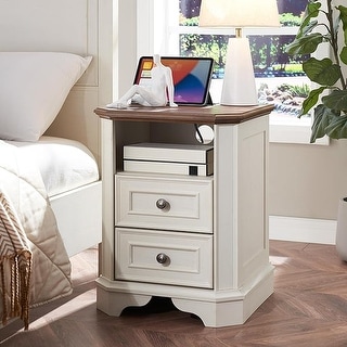 18" Farmhouse Nightstand with Charging Station, End Table,Side Table