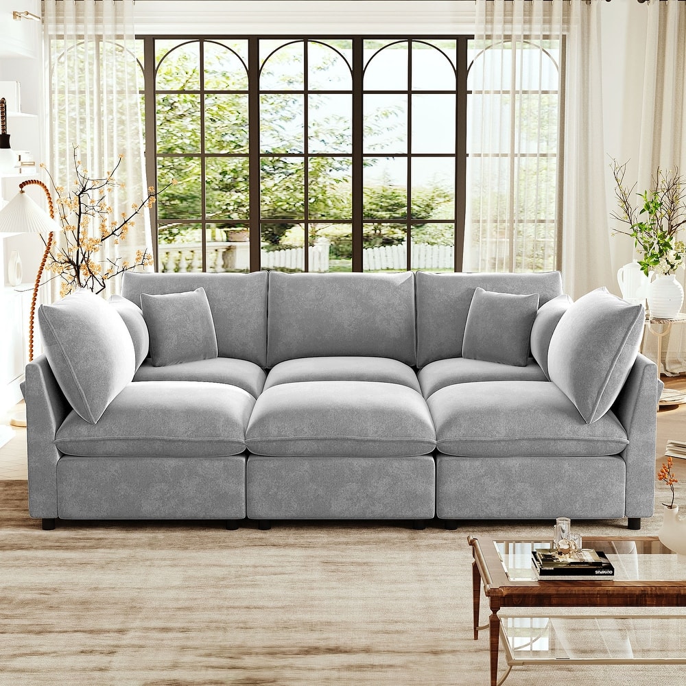 Roomfitters 94 Inch Modular U-Shaped Sectional Sofa with Movable Ottoman and Storage Armrests
